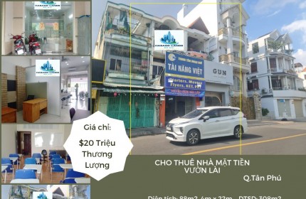 HIẾM - Cho thuê nhà Mặt Tiền Vườn Lài 88m2, 2Lầu + ST, 20Triệu